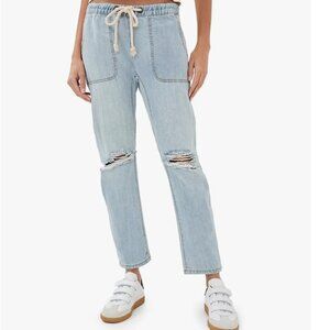 One Teaspoon Women Shabbies Pants Medium Light Wash Drawstring Boyfriend Jeans‎